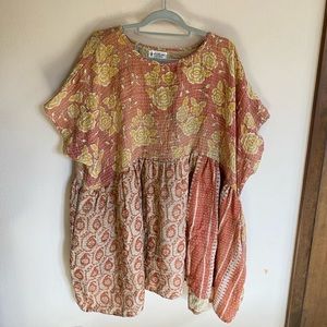 Kantha Bae Oversized Daydreamer Midi Babydoll Floral Print Tunic Dress